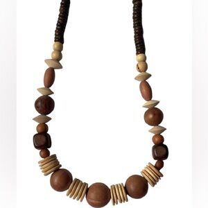 Statement Chunky Wood And Coconut Shell Bead Necklace Bohemian Tribal Brown
